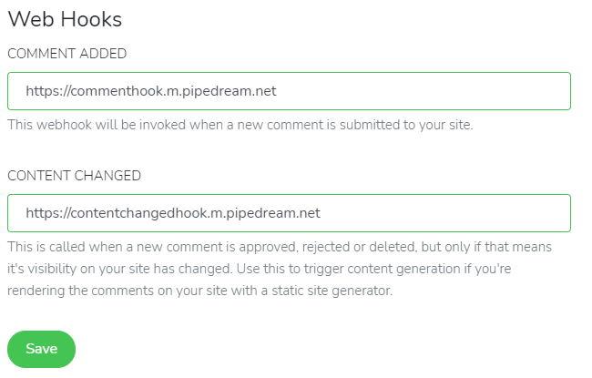 Bolt comments - web hook settings
